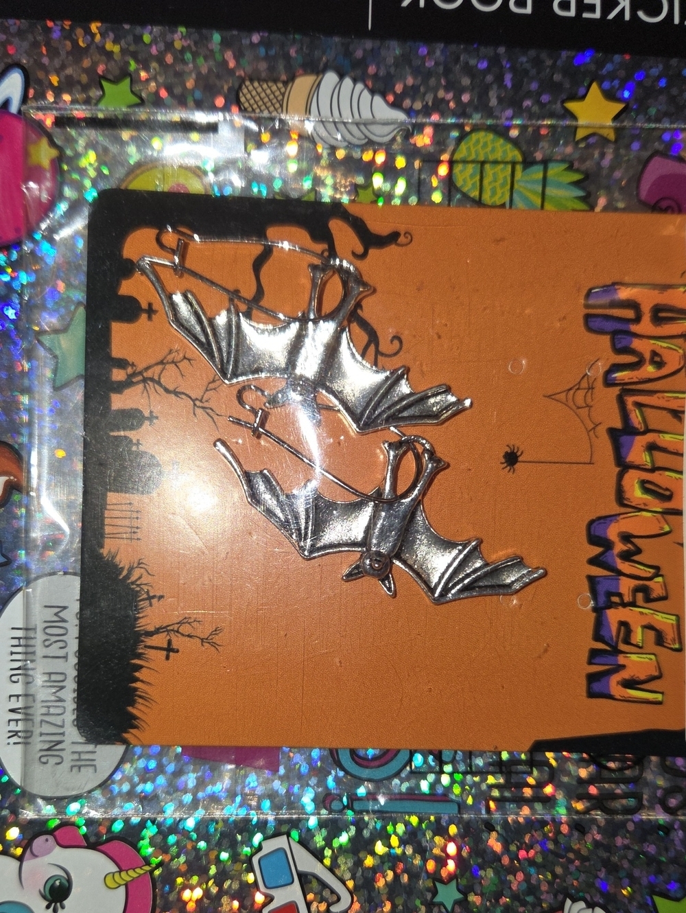 Halloween Silver Bat Earrings - Spooky Bat Dangle
